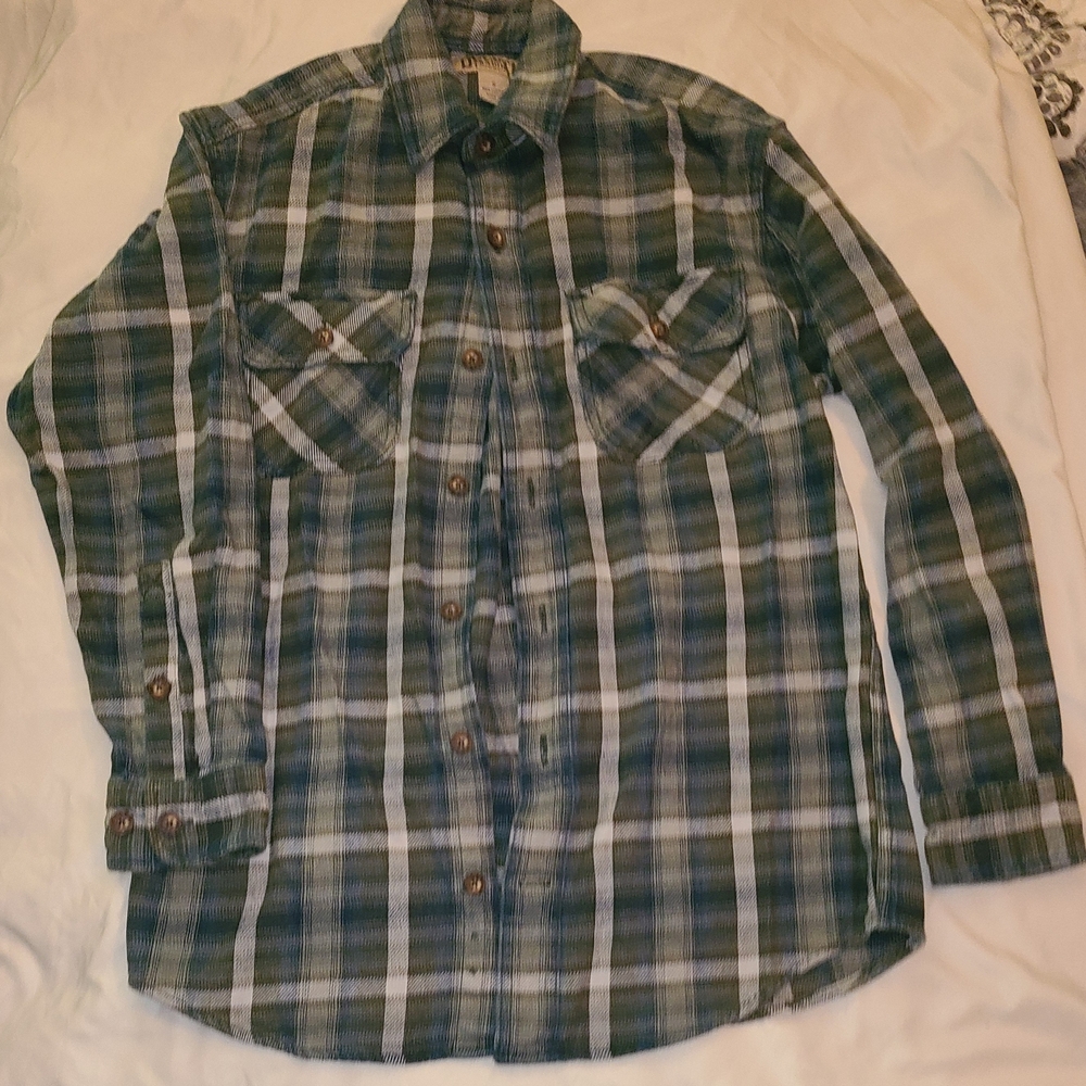 Duluth Trading Co Green and Blue Plaid Casual Button-Down Shirt